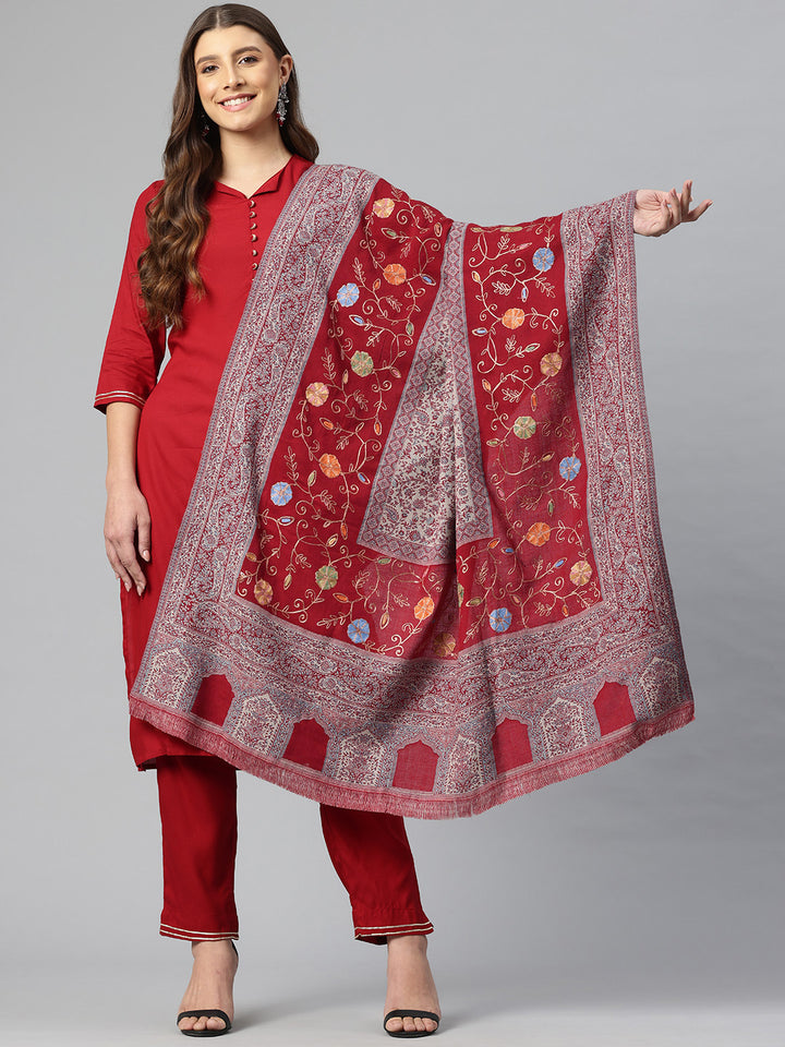 Women's Aari Embroidery Pure Wool Shawl
