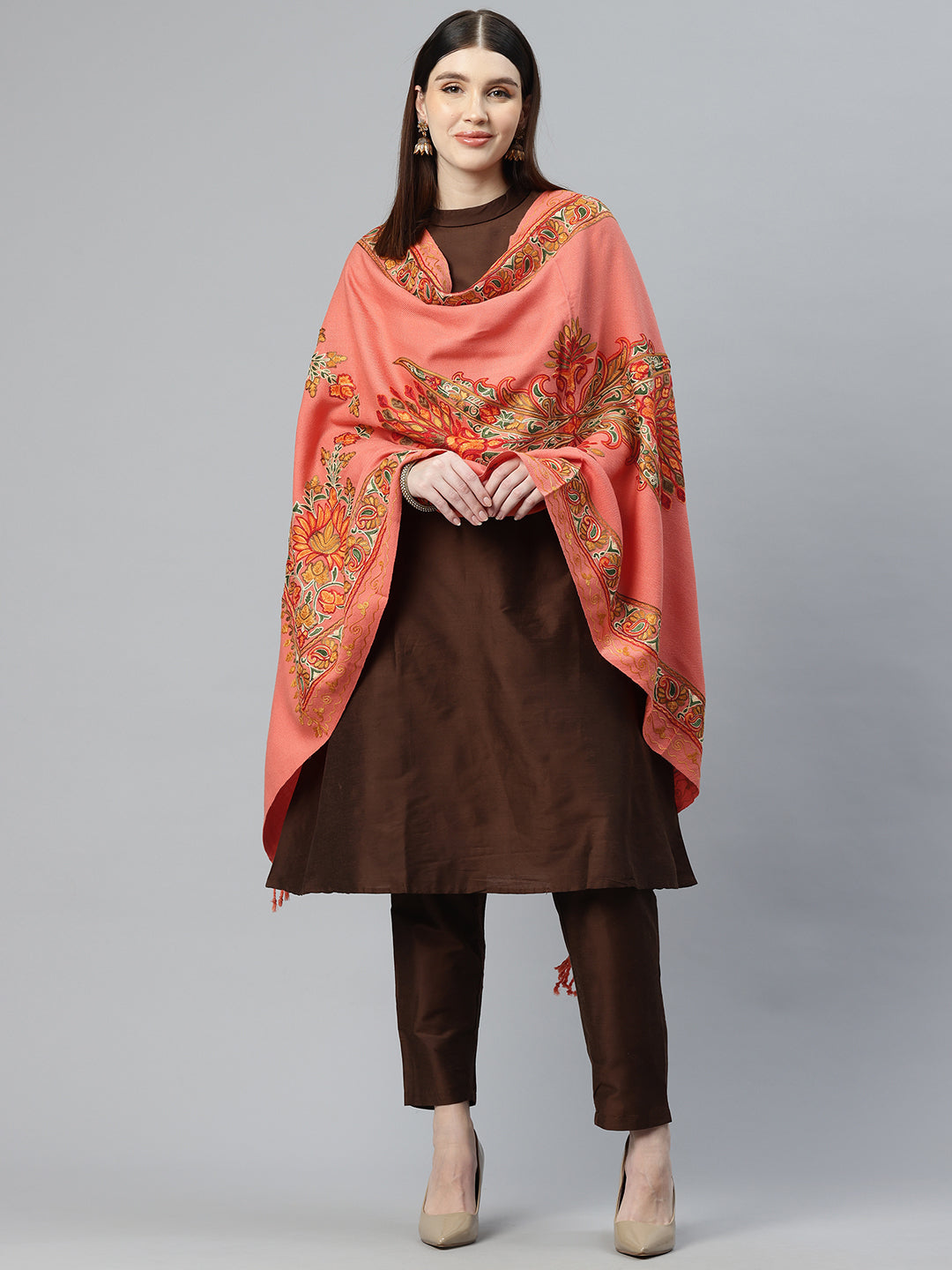 Women's Aari Embroidered Wool Stole