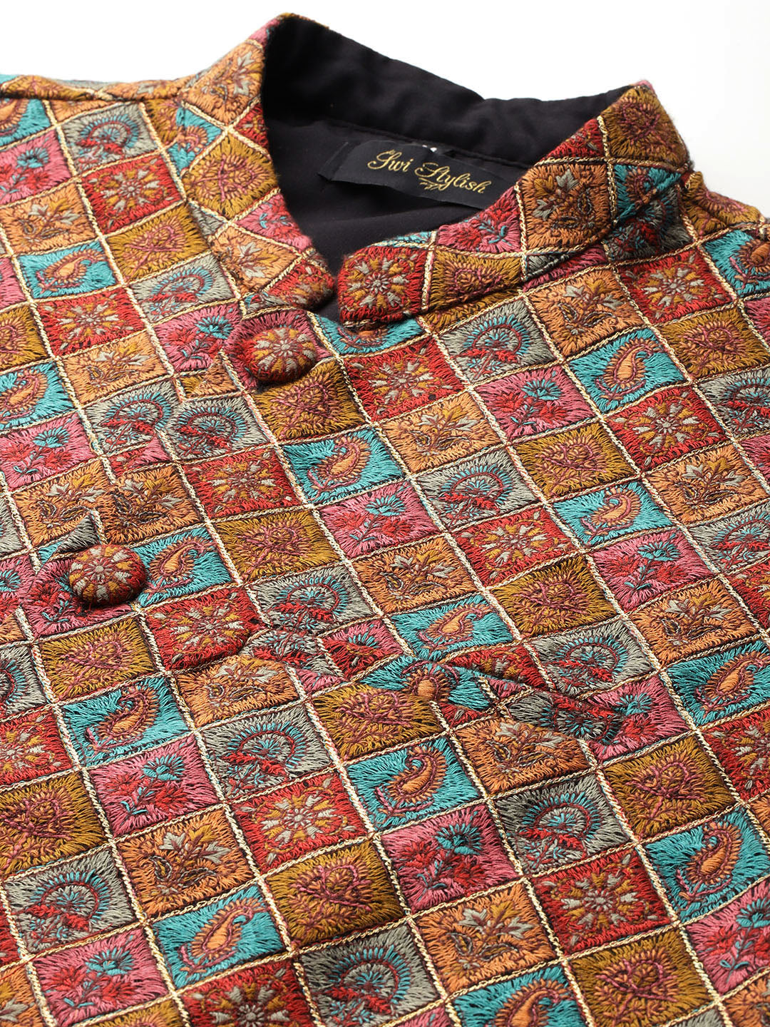 Men's Woven Embroidered Nehru Jacket