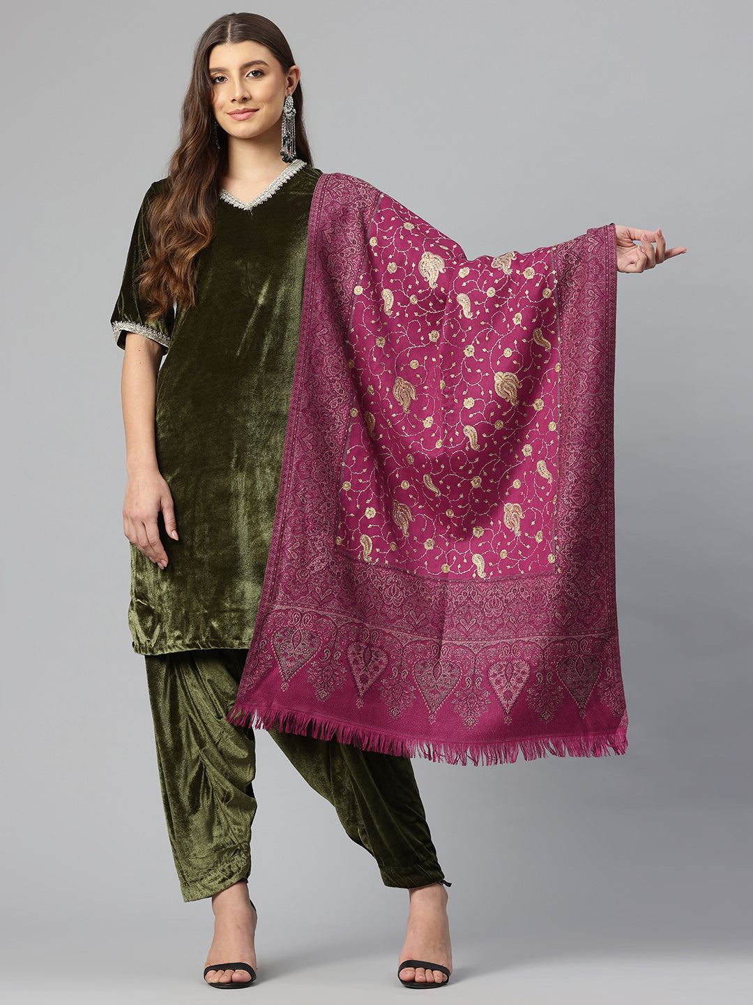 Women's Pure Wool Jamawar Embroidery Stole
