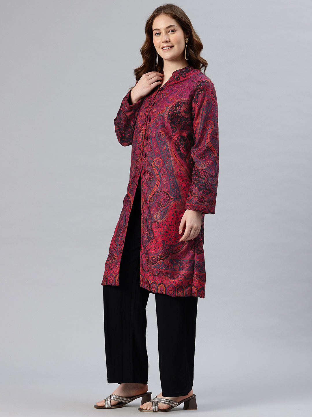 Women's Jamawar Woven Full Length Jacket