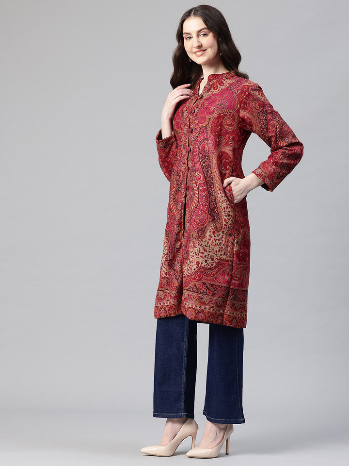 Women's Jamawar Woven Full Length Jacket