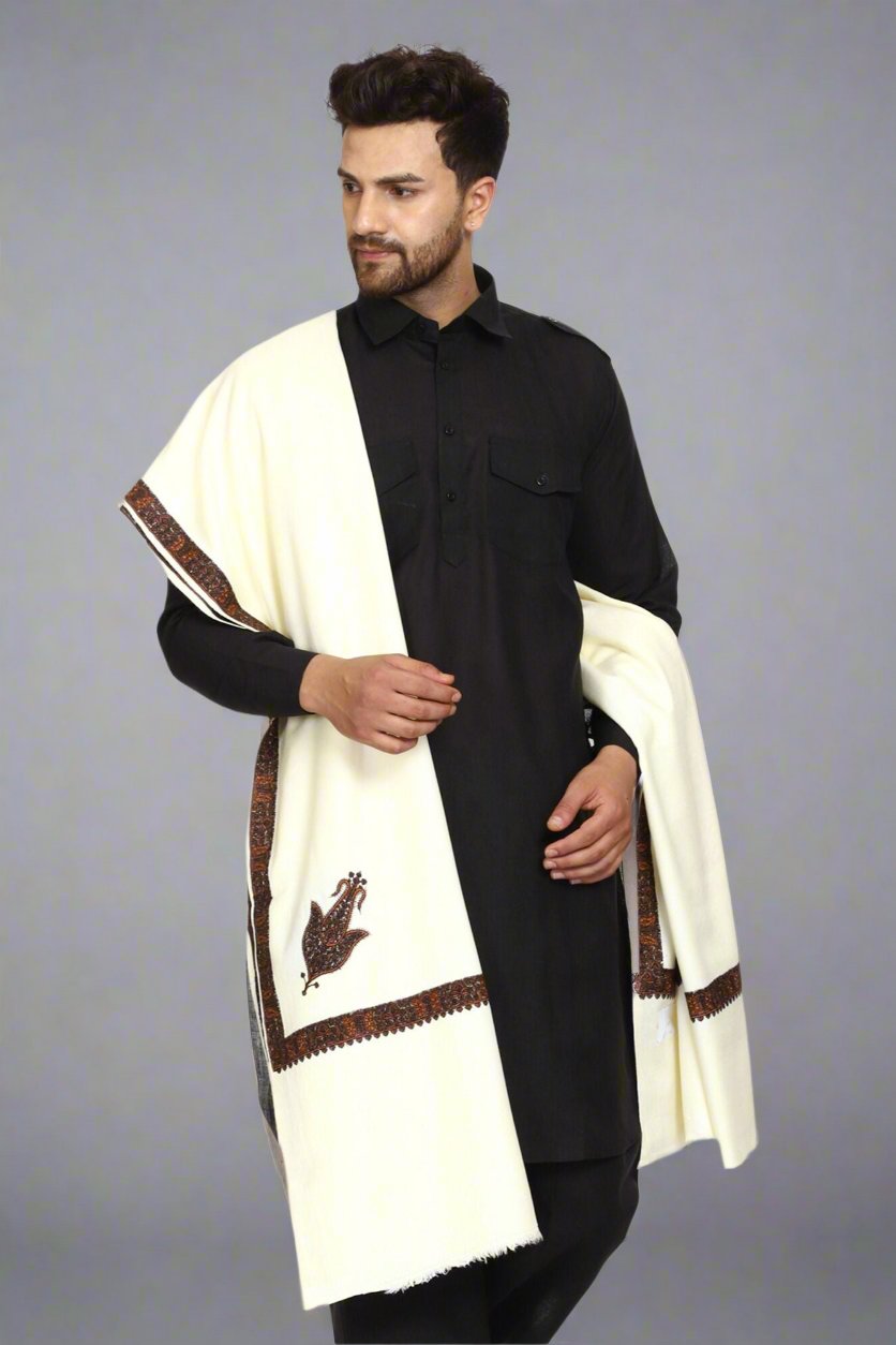 Men's Kashmiri Embroidered Wool Shawl