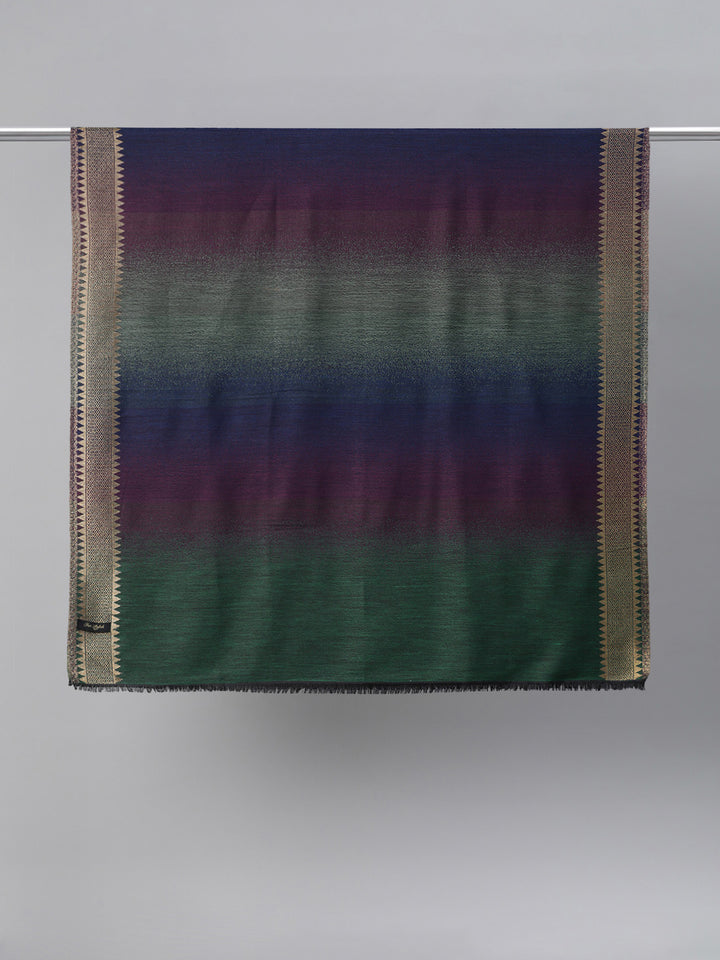 Women's Striped Wool Shawl with Zari Border