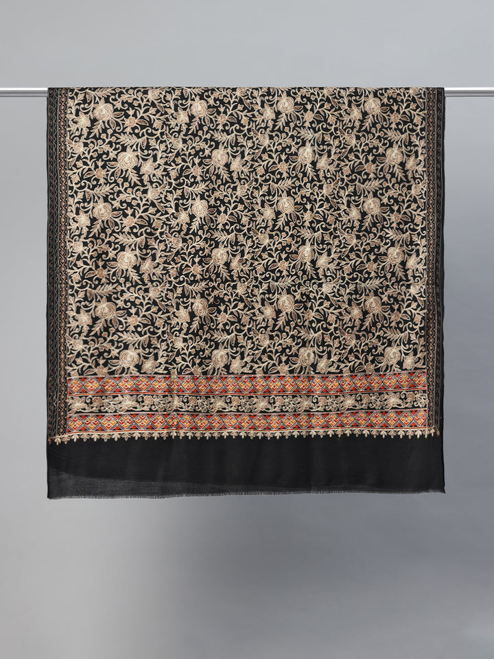 महिलाओं के लिए बोतल ग्रीन सिल्की आरी कढ़ाई ऊनी शॉल