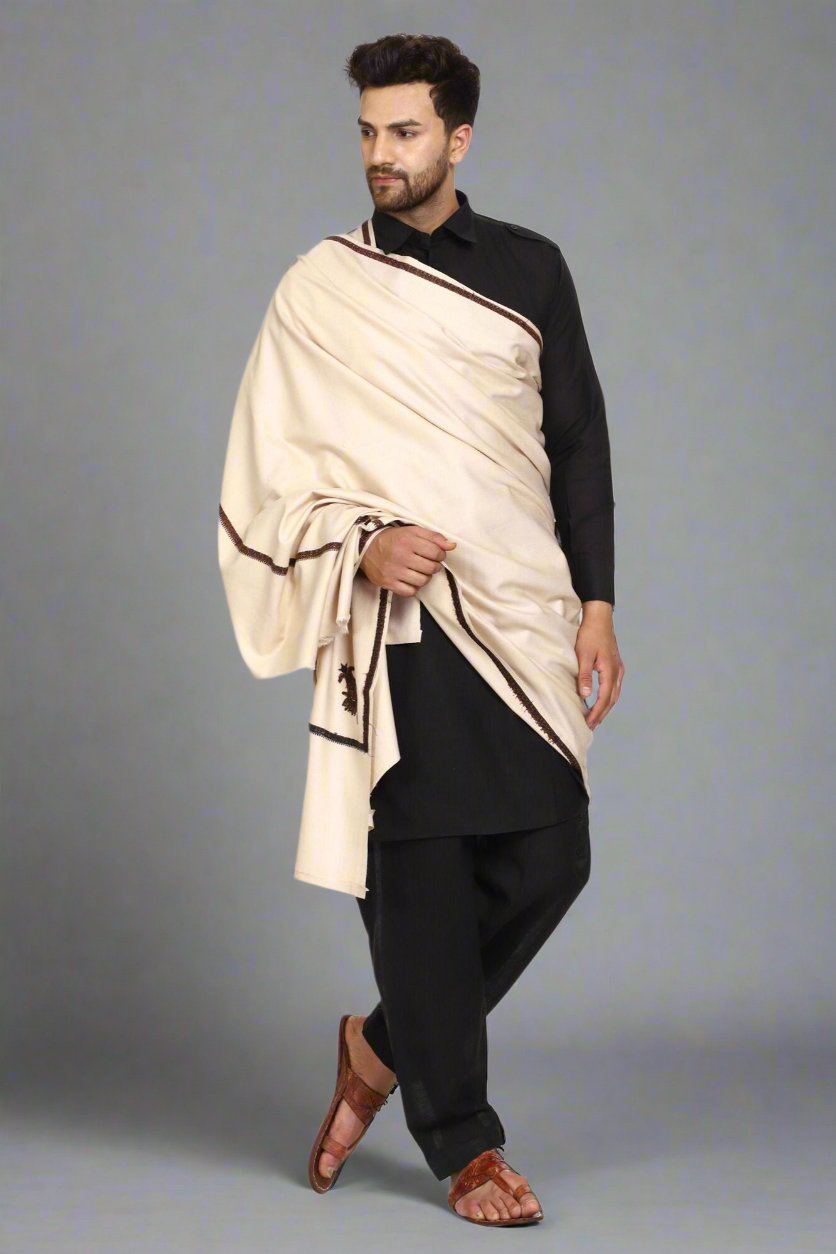 Men's Kashmiri Embroidered Wool Shawl