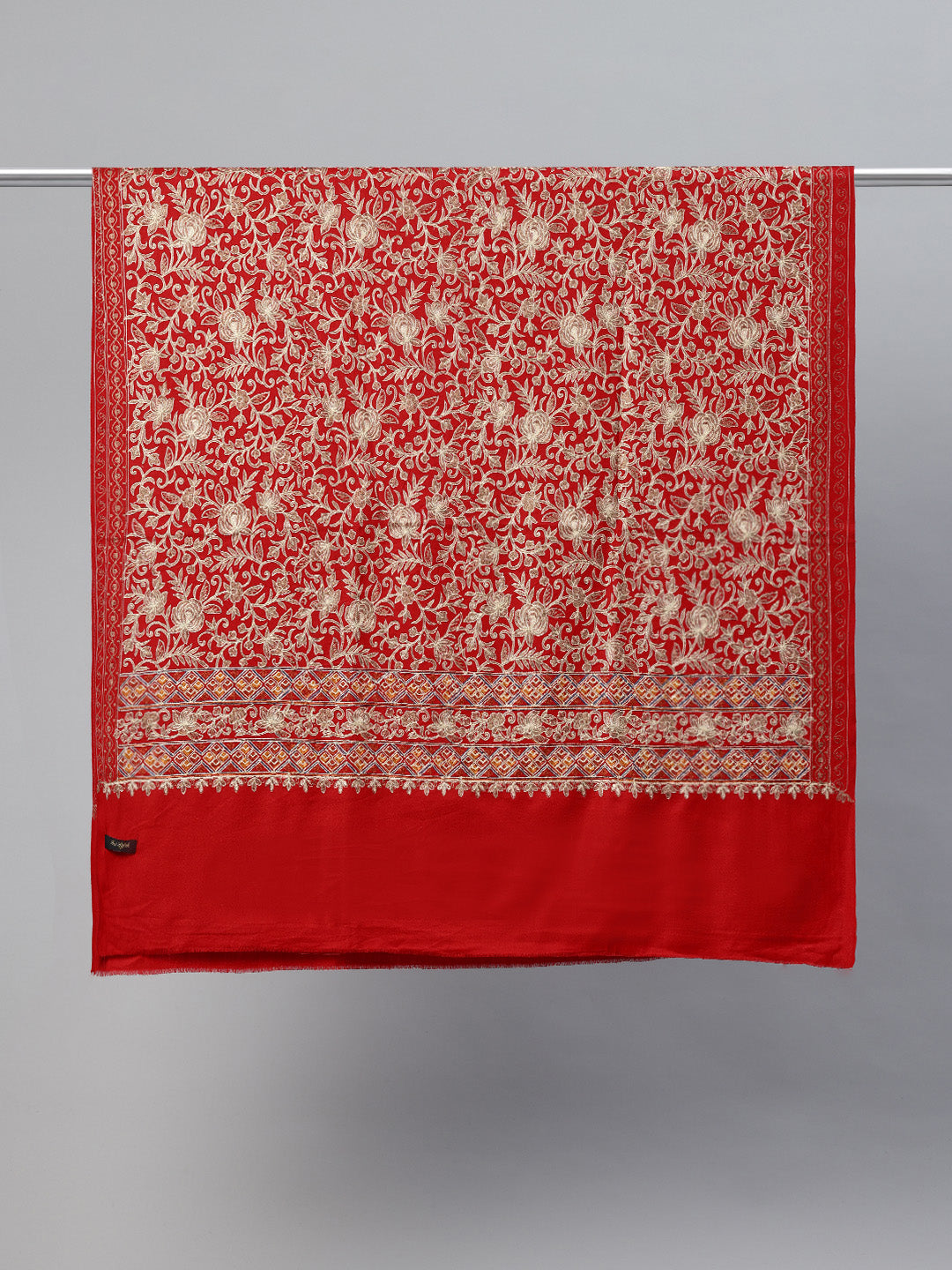 महिलाओं के लिए बोतल ग्रीन सिल्की आरी कढ़ाई ऊनी शॉल