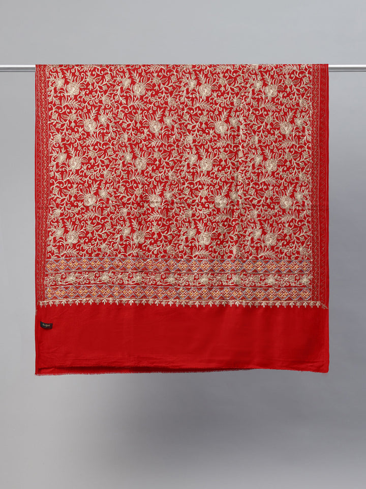 महिलाओं के लिए बोतल ग्रीन सिल्की आरी कढ़ाई ऊनी शॉल