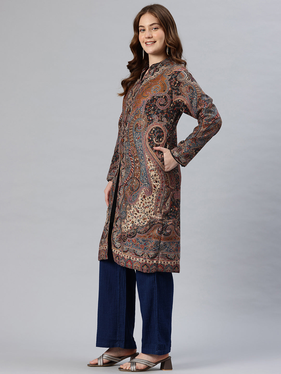 Women's Jamawar Woven Full Length Jacket