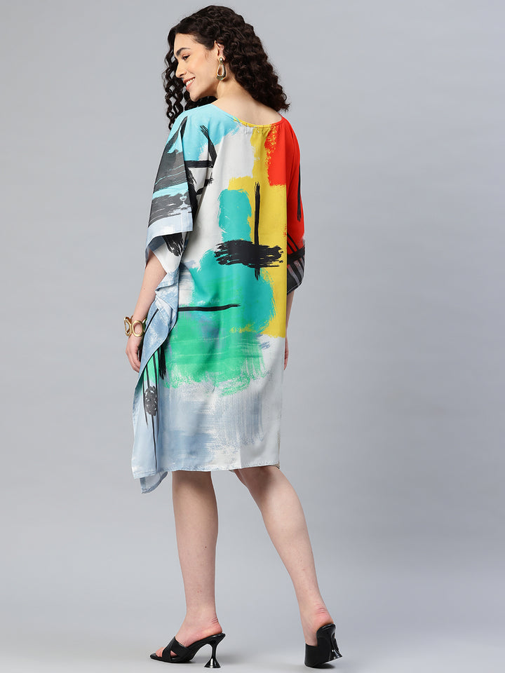 Women's Printed Boat Neck Sleeves Short Kaftan Kurti