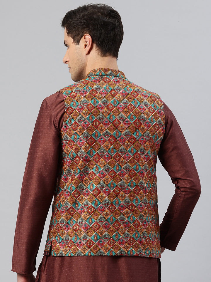 Men's Woven Embroidered Nehru Jacket