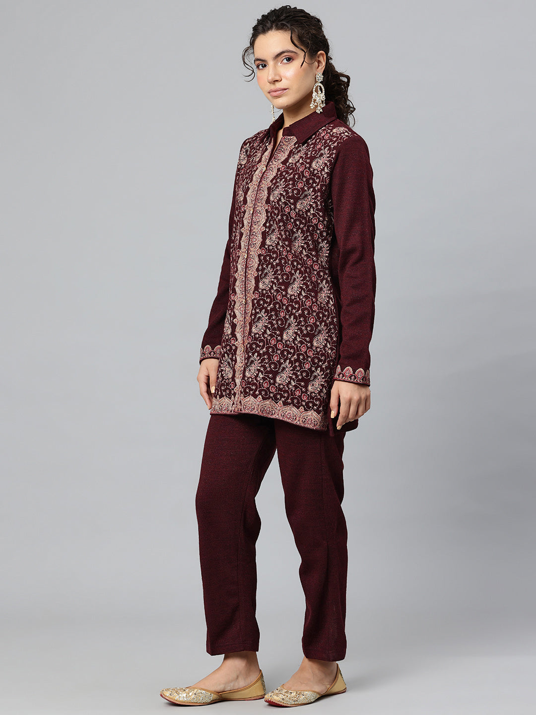 Women's Kashmiri Embroidered Woollen Co-ords – Kurta and Trousers