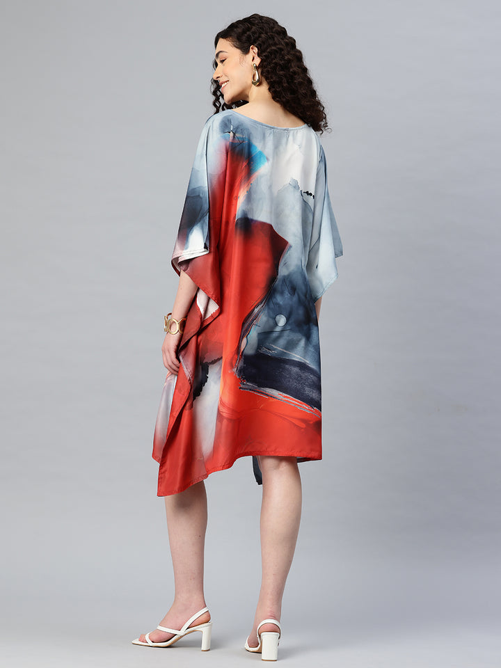 Women's Printed Boat Neck Sleeves Short Kaftan Kurti