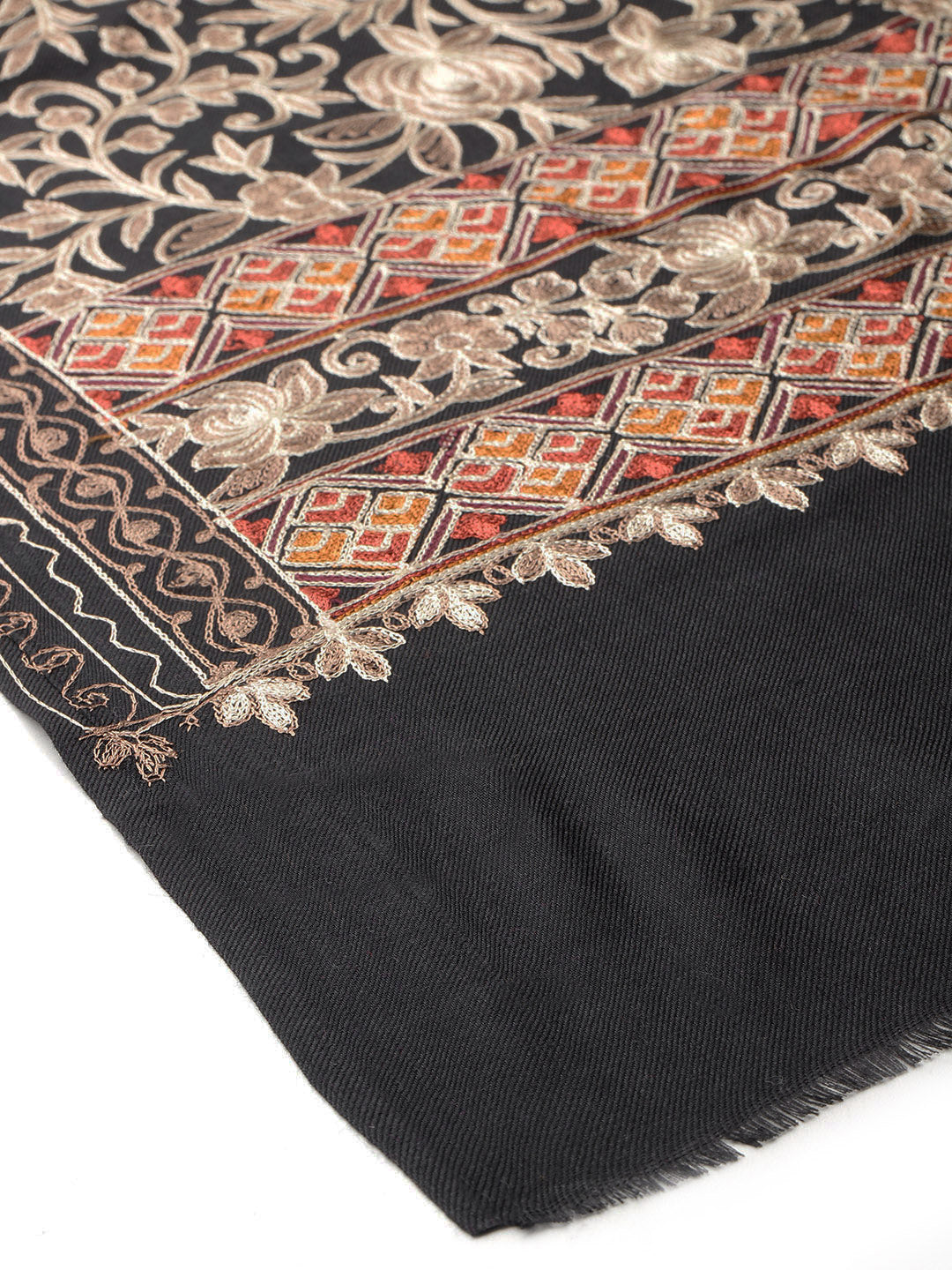 महिलाओं के लिए बोतल ग्रीन सिल्की आरी कढ़ाई ऊनी शॉल