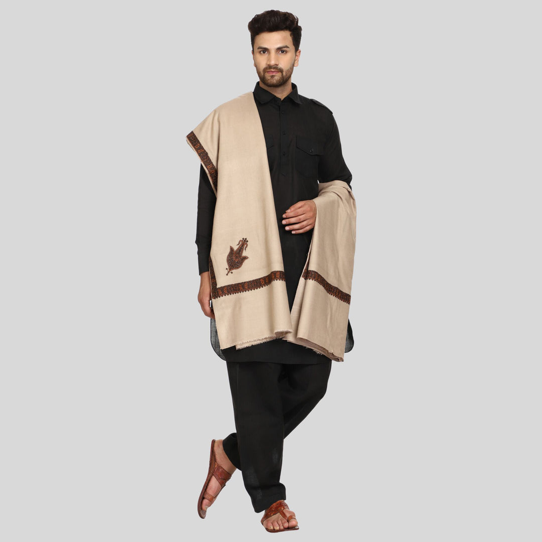 Men's Kashmiri Embroidered Wool Shawl