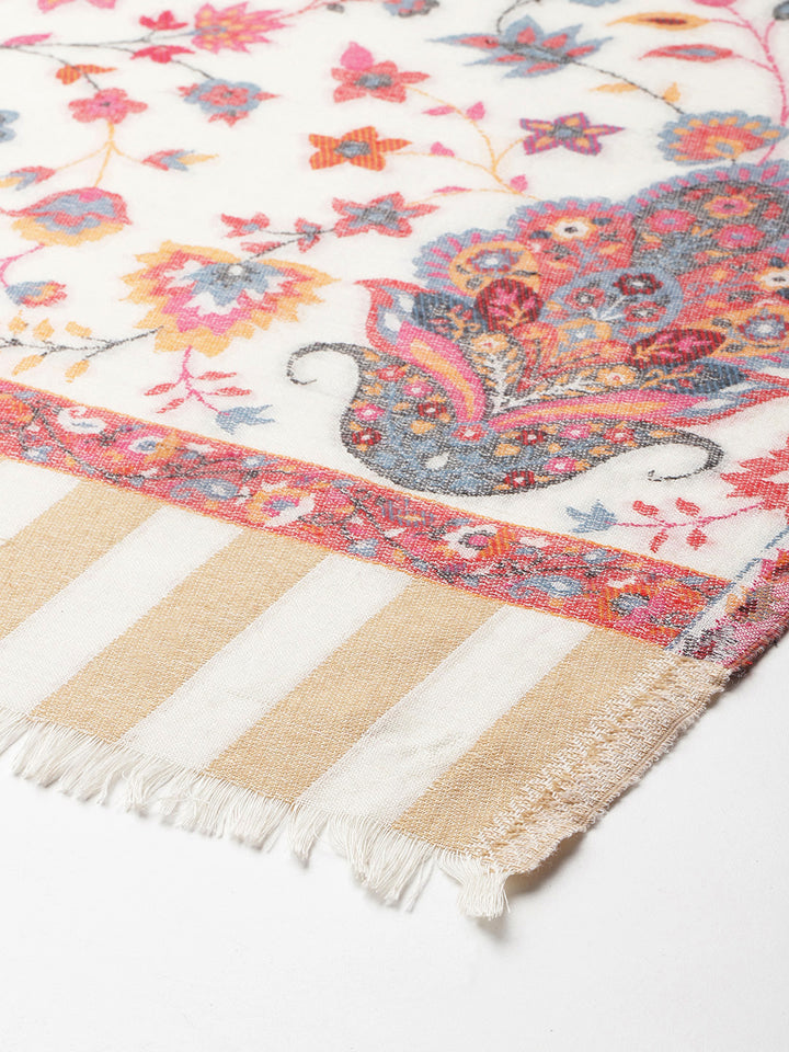 Women's Kani Wool Stole With Zari Border