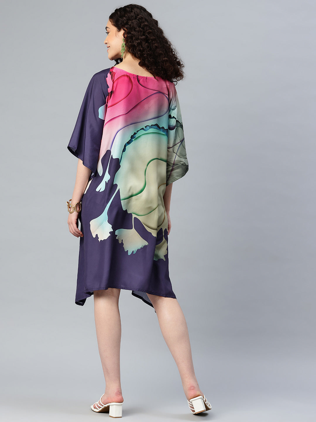 Women's Printed Boat Neck Sleeves Short Kaftan Kurti