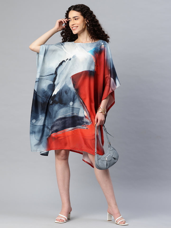 Women's Printed Boat Neck Sleeves Short Kaftan Kurti