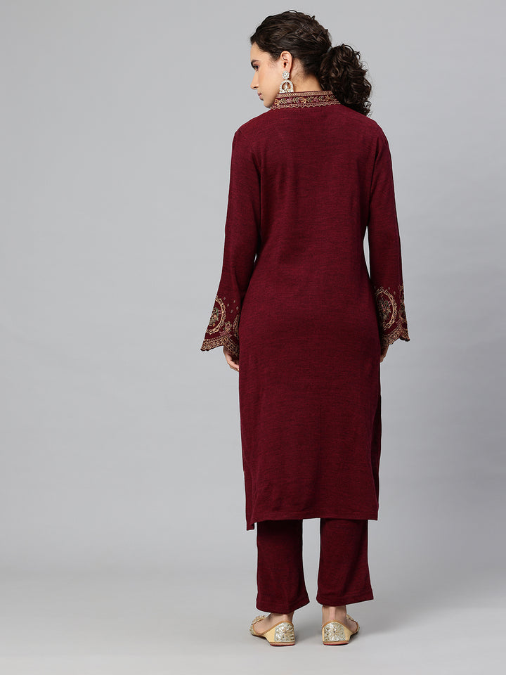 Women's Kashmiri Embroidered Woollen Co-ords – Kurta and Trousers