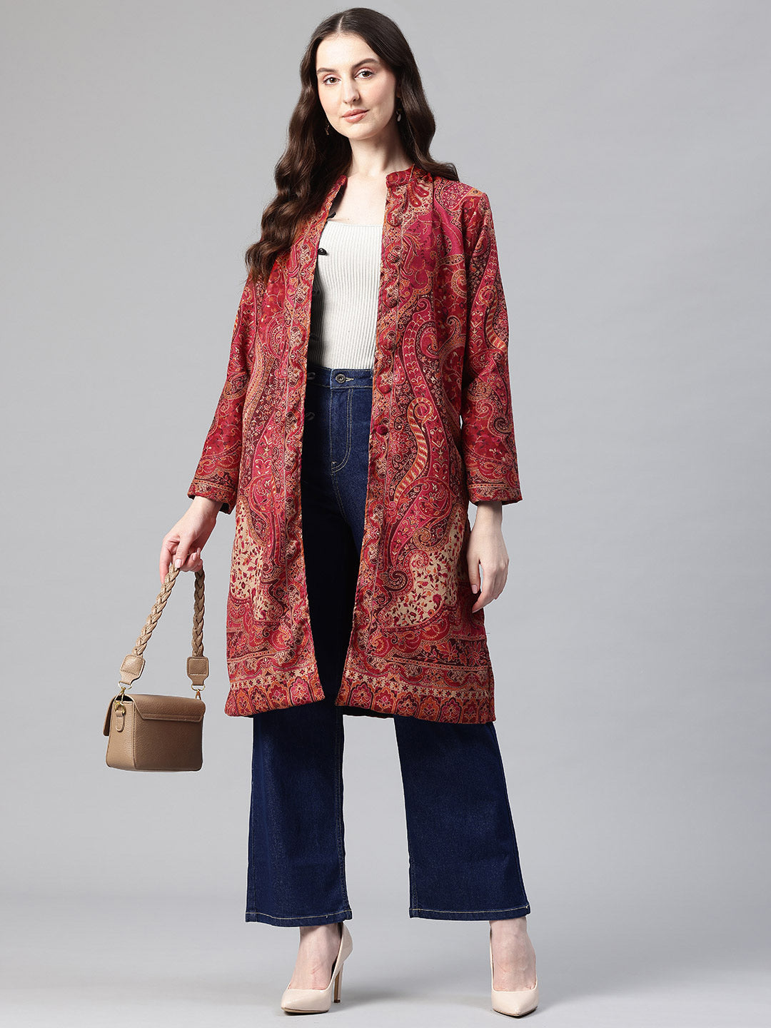 Women's Jamawar Woven Full Length Jacket