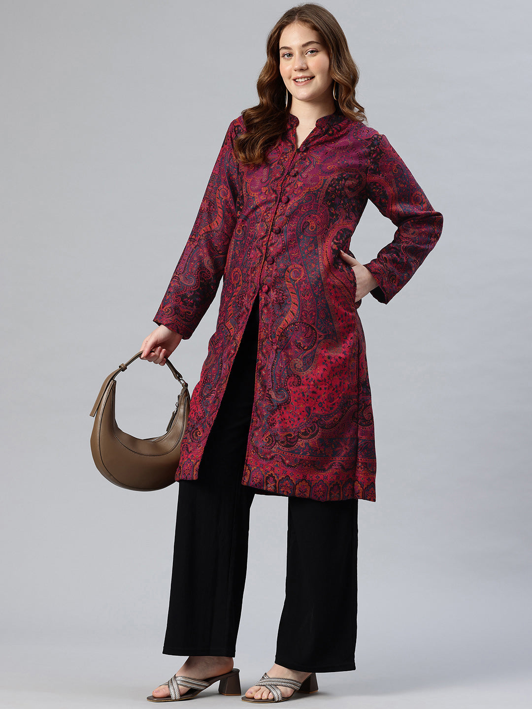 Women's Jamawar Woven Full Length Jacket