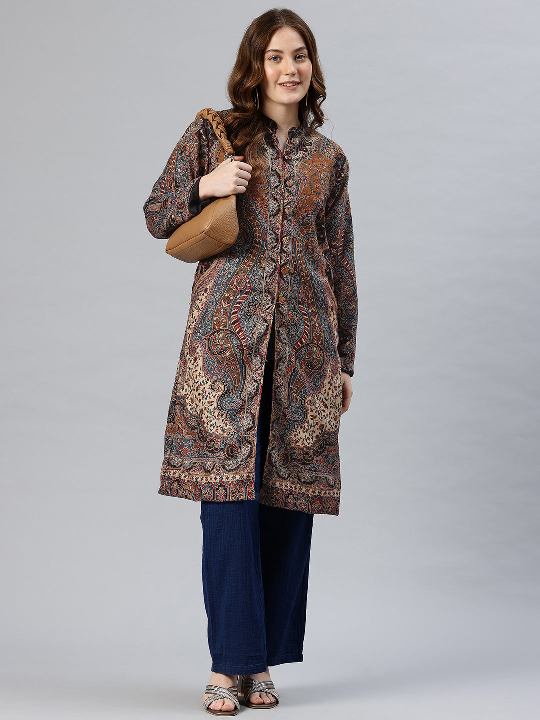 Women's Jamawar Woven Full Length Jacket