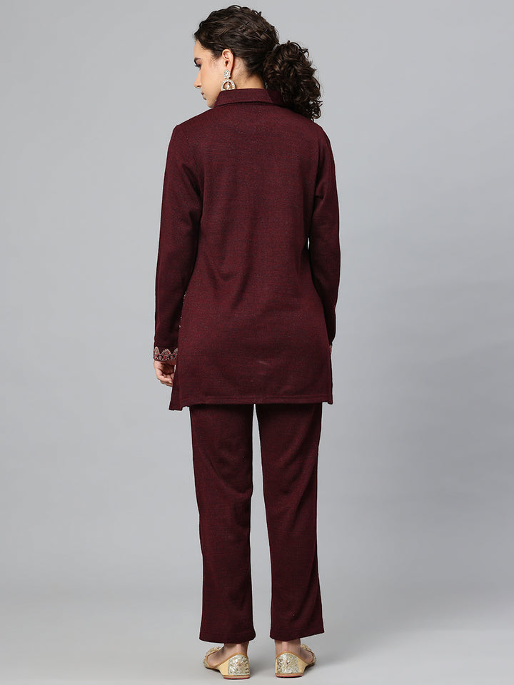 Women's Kashmiri Embroidered Woollen Co-ords – Kurta and Trousers