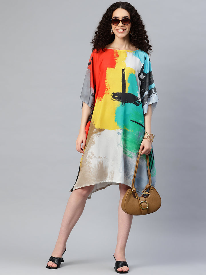 Women's Printed Boat Neck Sleeves Short Kaftan Kurti
