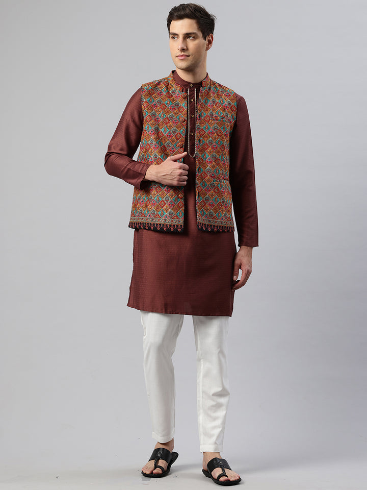 Men's Woven Embroidered Nehru Jacket