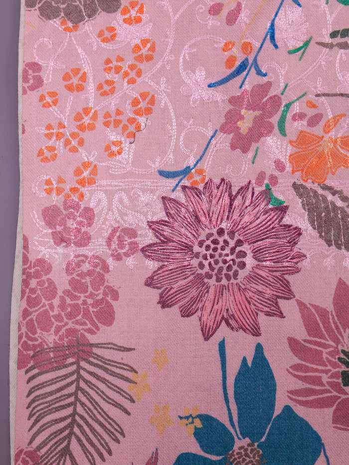 Women's Floral Printed Aari Embroidery Kalamkari Wool Shawl