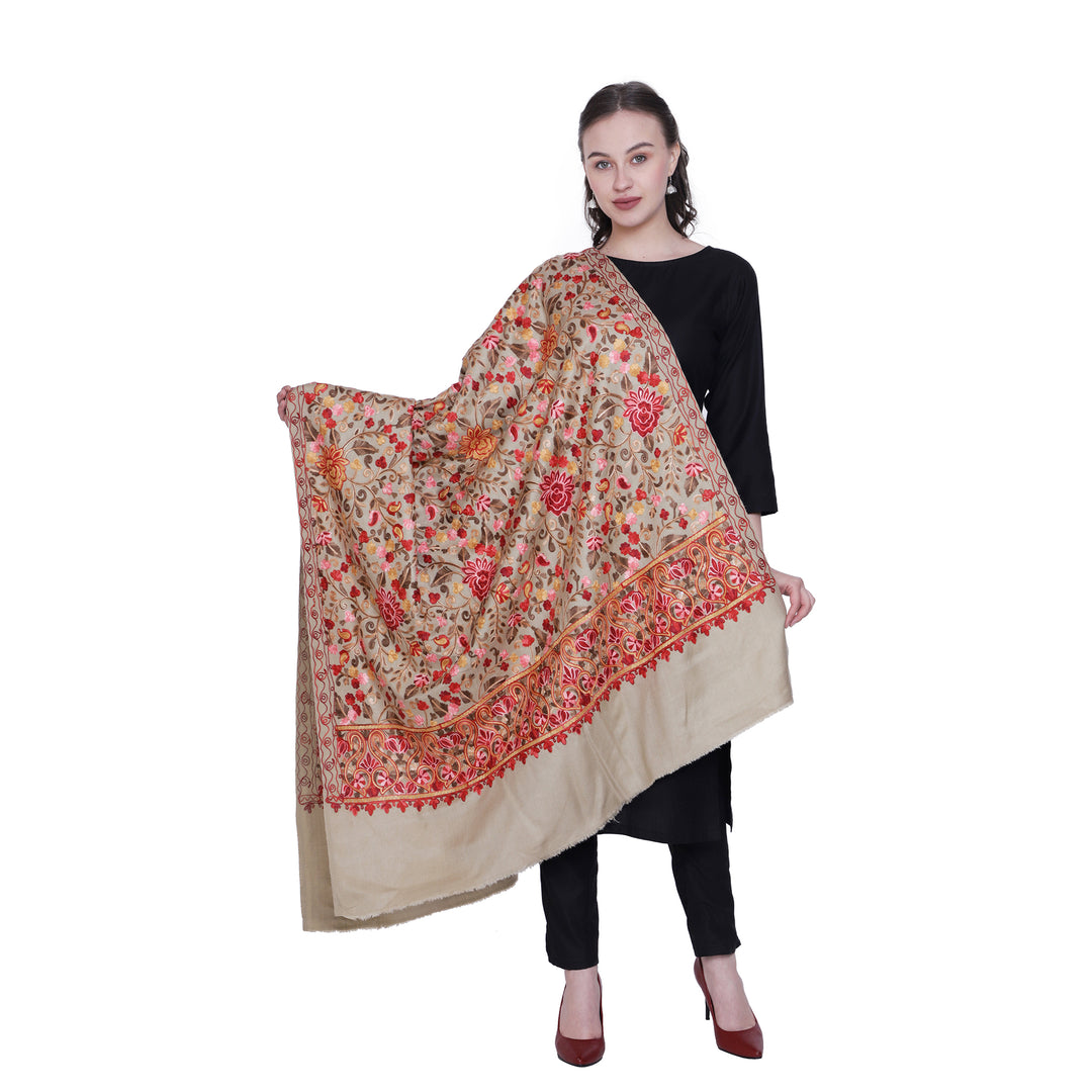 Women's Aari Embroidered Wool Shawl