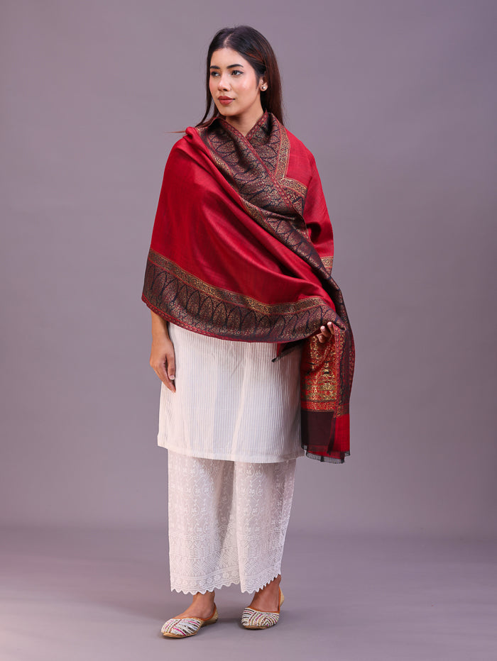 Women's Kani Wool Stole With Zari Work