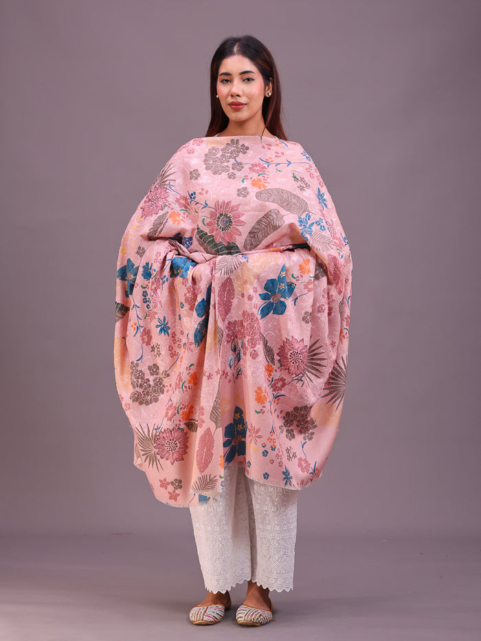 Women's Floral Printed Aari Embroidery Kalamkari Wool Shawl