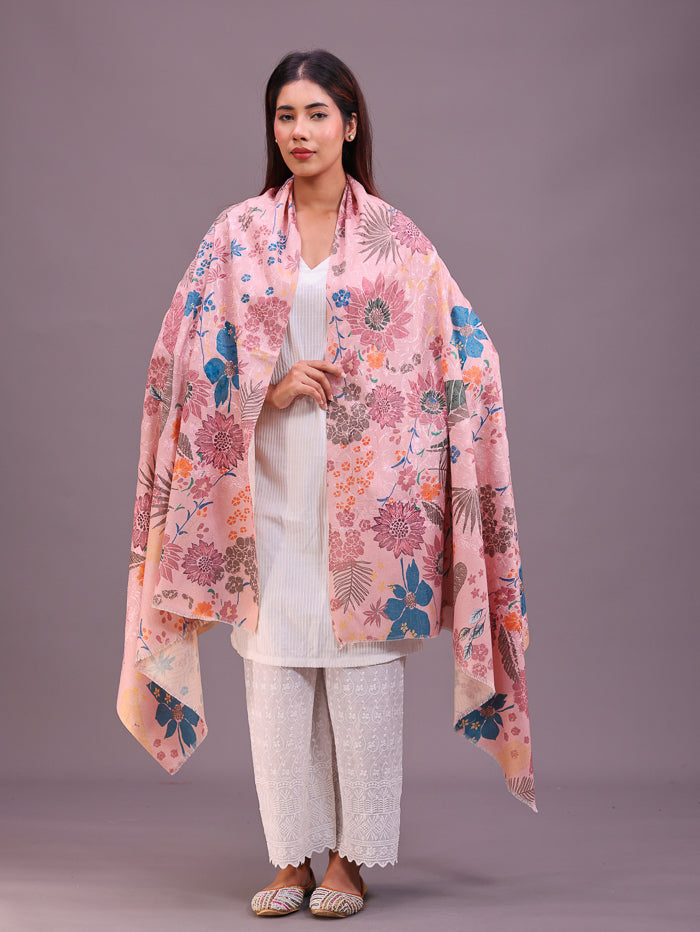 Women's Floral Printed Aari Embroidery Kalamkari Wool Shawl