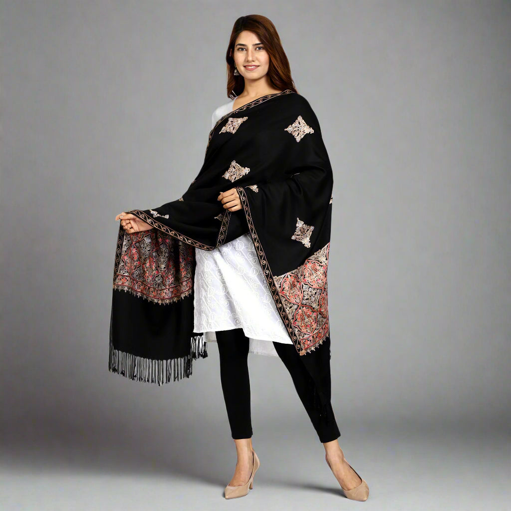 Women's Aari Embroidered Wool Stole