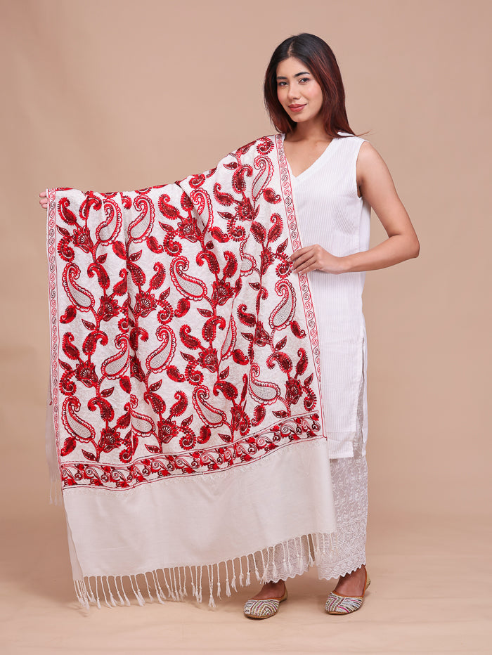 Women's Aari Embroidered Wool Shawl With Sequence