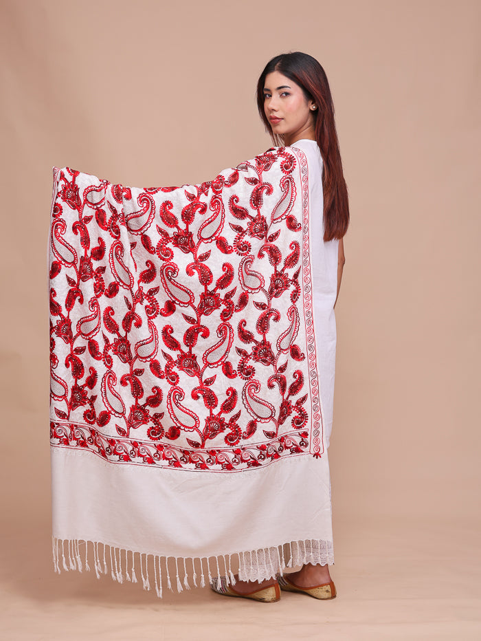 Women's Aari Embroidered Wool Shawl With Sequence