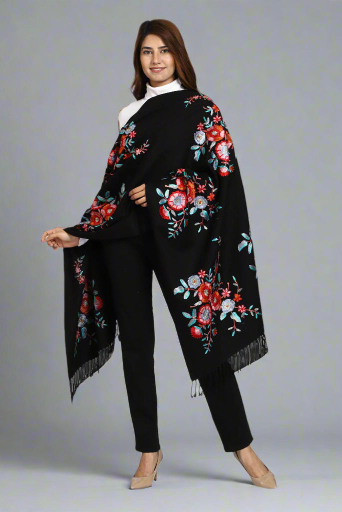 Women's Aari Embroidered Wool Stole