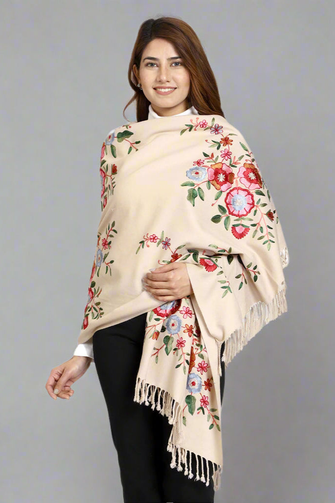 Women's Aari Embroidered Wool Stole