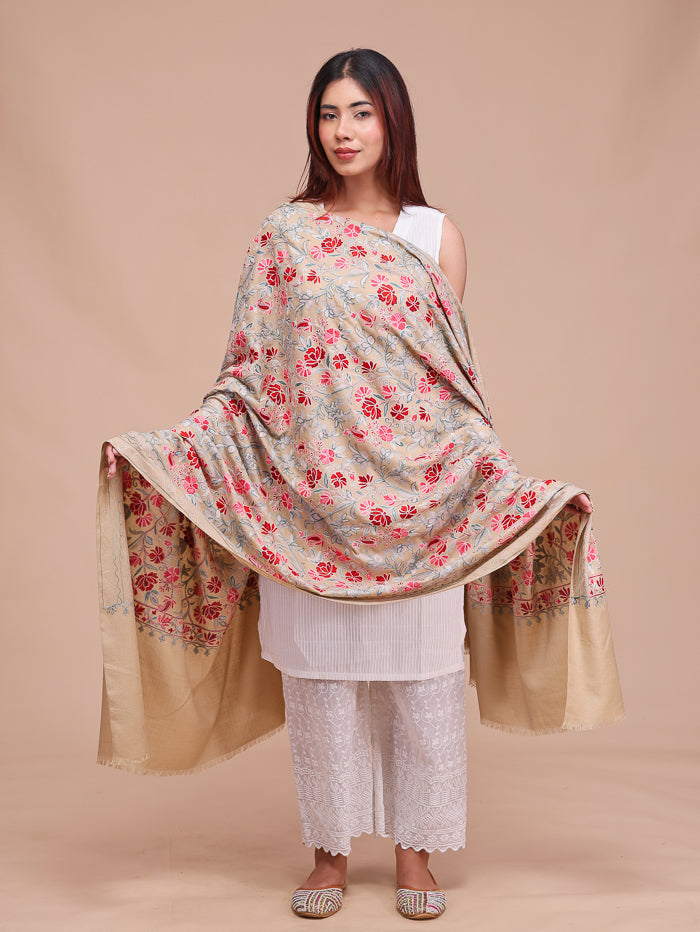 Women's Aari Embroidered Wool Shawl
