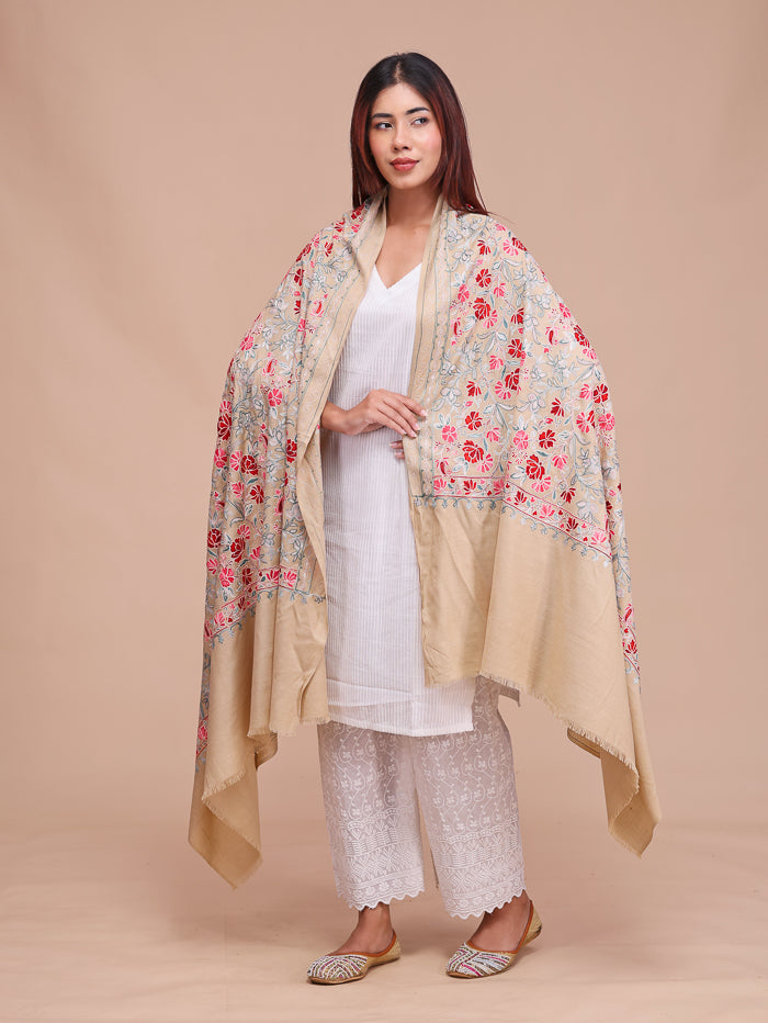 Women's Aari Embroidered Wool Shawl