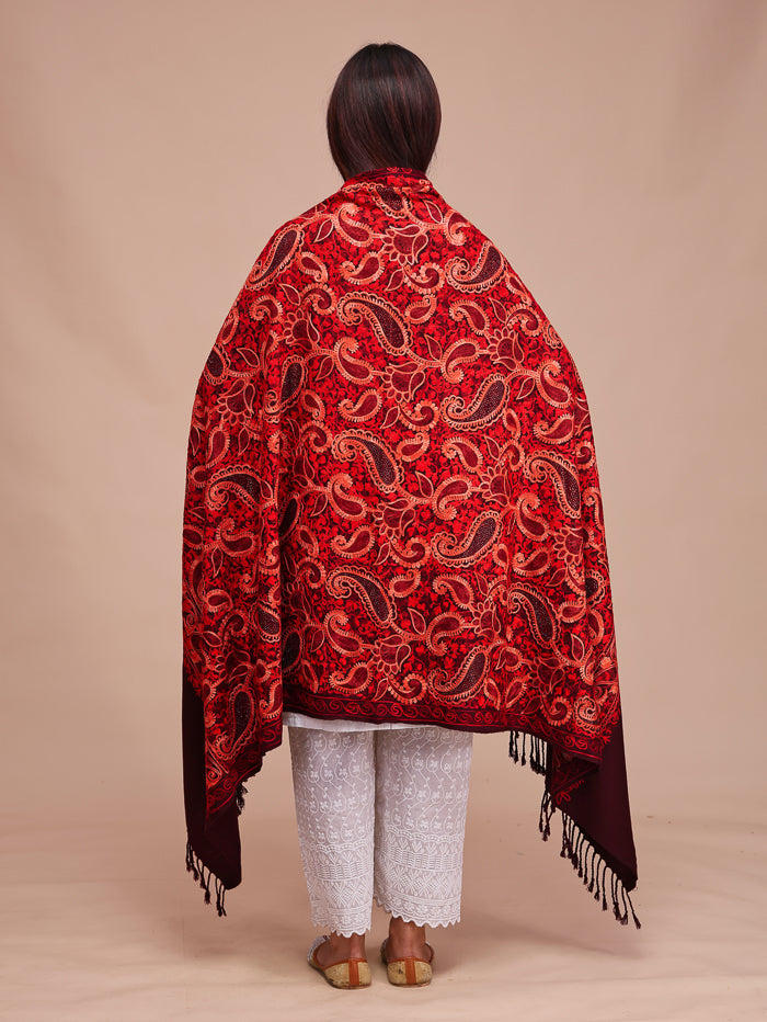 Women's Aari Embroidered Wool Shawl With Sequence