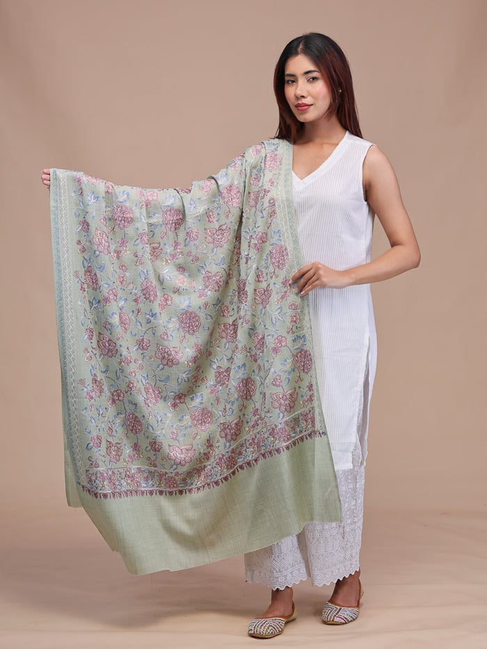 Women's Aari Embroidered Wool Shawl