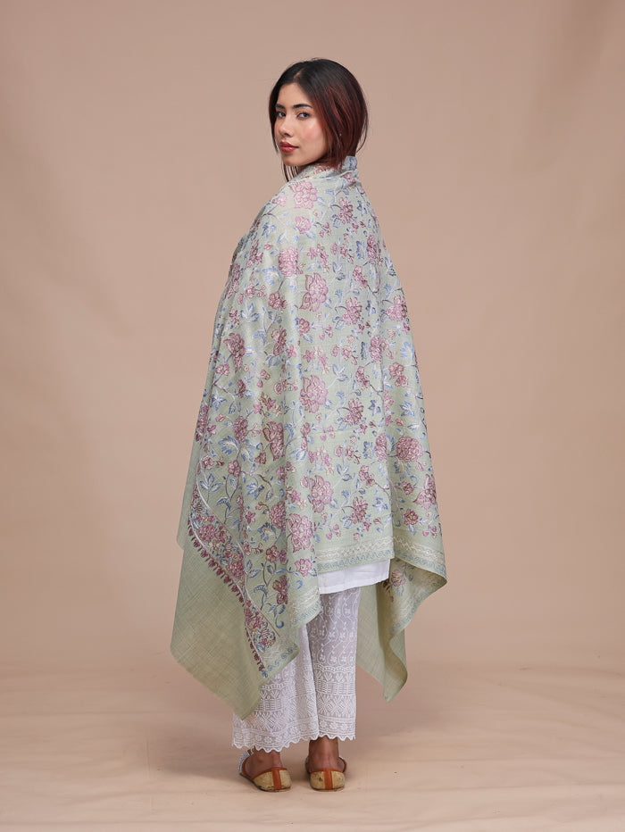 Women's Aari Embroidered Wool Shawl