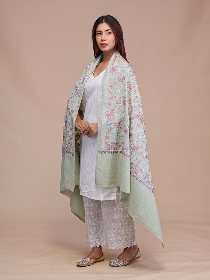 Women's Aari Embroidered Wool Shawl