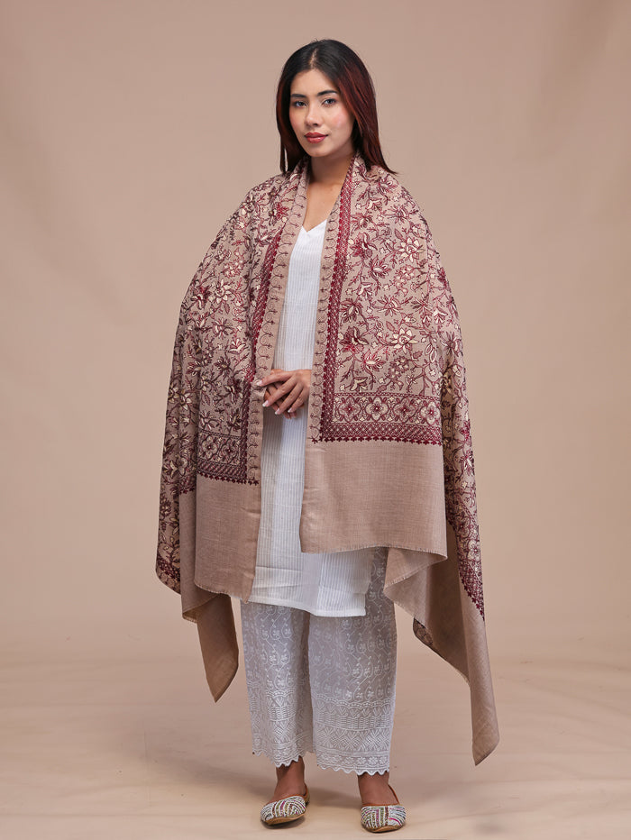Women's Aari Embroidered Wool Shawl