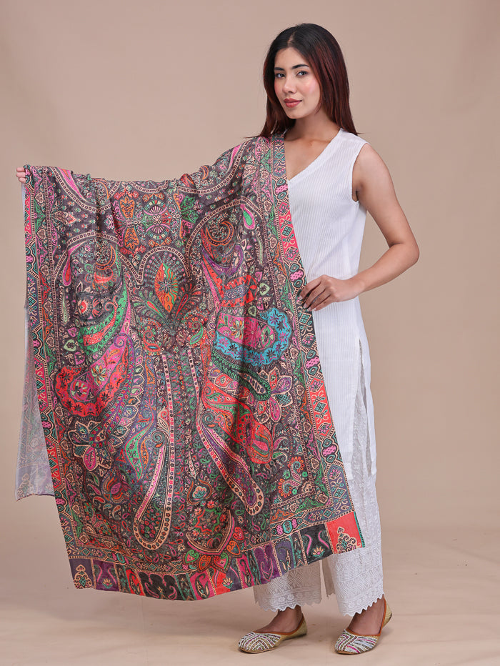 Women's Printed Aari Embroidered Wool Shawl