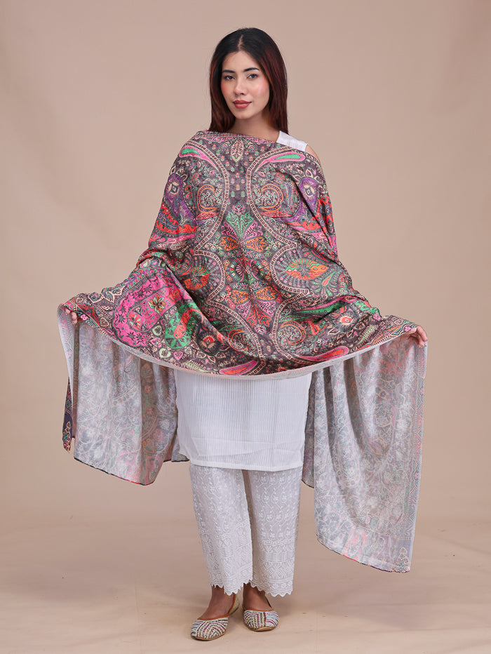 Women's Printed Aari Embroidered Wool Shawl