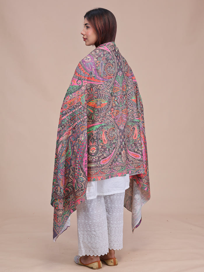 Women's Printed Aari Embroidered Wool Shawl