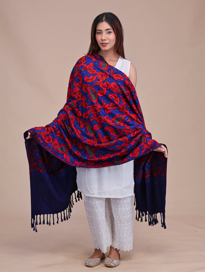 Women's Aari Embroidered Wool Shawl With Sequence